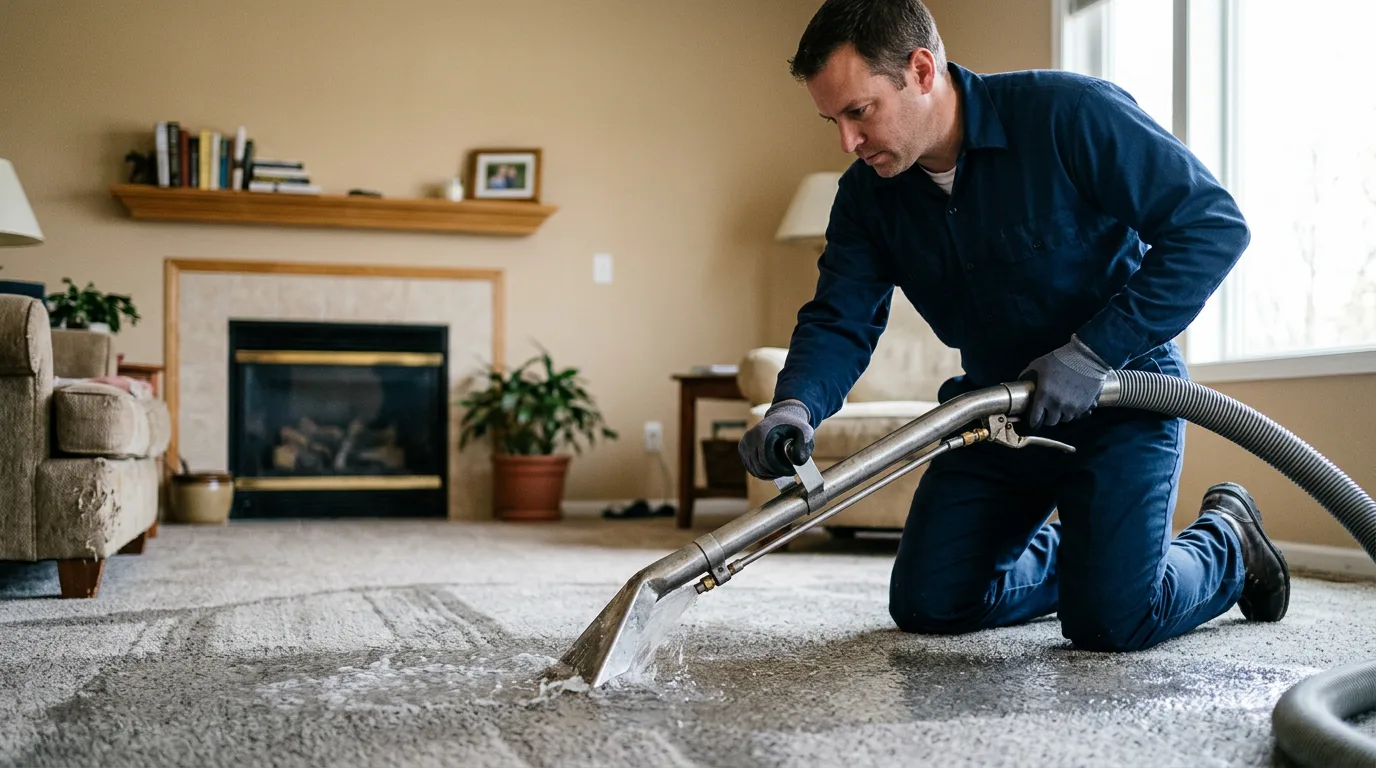 Water damage restoration technician working near Belpre, OH